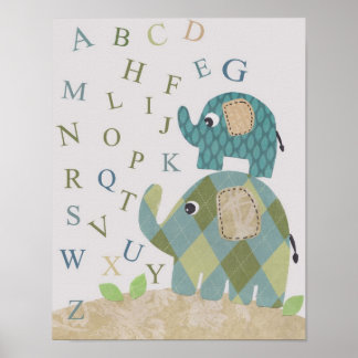 Poster Jolie crèche murale d'art alphabets d'éléphants