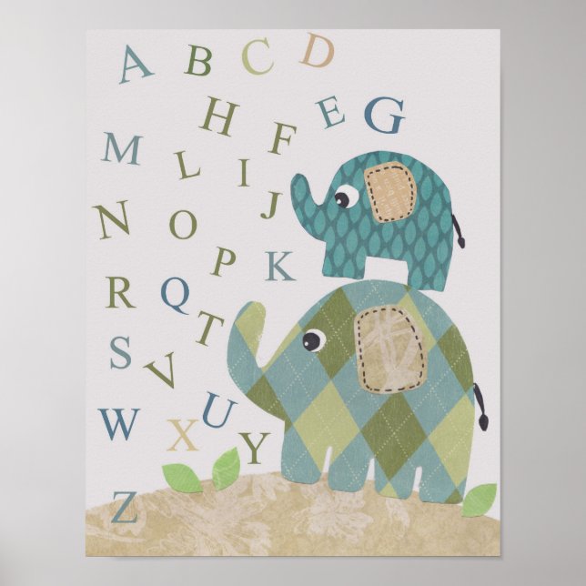 Poster Jolie crèche murale d'art alphabets d'éléphants (Devant)