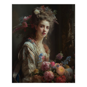 Poster Jolie Dame En Robe Fleurs De Soie. Mon imaginaire