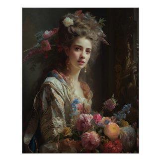 Poster Jolie Dame En Robe Fleurs De Soie. Mon imaginaire
