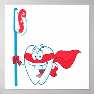 Poster Jolie dent Souriante Superhero dent avec brosse à