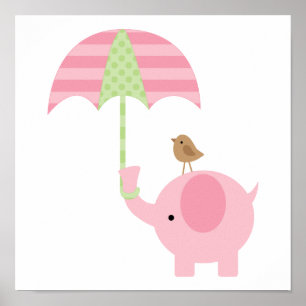 Poster Jolie éléphante rose pour la nurserie fille