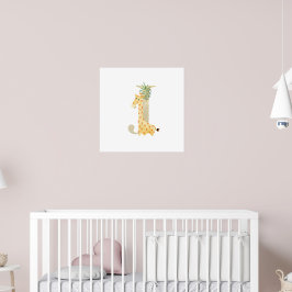 Poster Jolie enfant Girafe animal Monogramme J Nursery