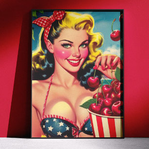 Poster Jolie épinglette cerise pin-up
