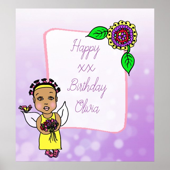 Poster Jolie Fée Africaine-Américaine Joyeuse Anniversair (Devant)