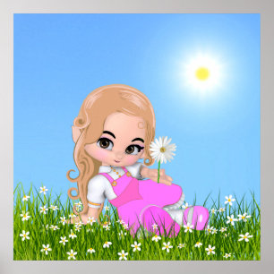 Poster Jolie Fée & Fleurs de Pâquerette 