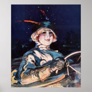 Poster Jolie femme voiture de conduite, années 1920