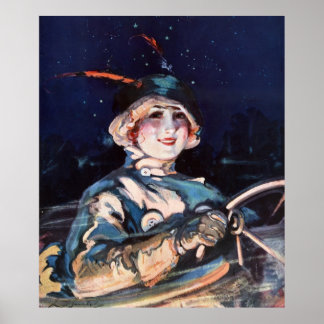 Poster Jolie femme voiture de conduite, années 1920