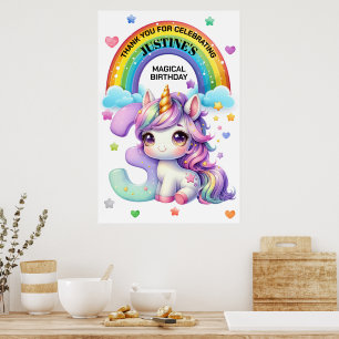 Poster Jolie fête d'anniversaire Arc-en-ciel et Licorne 3