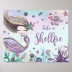 Poster Jolie Fête d'anniversaire de Sirène Bébé Prenez un