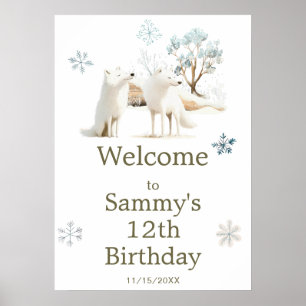 Poster Jolie fête d'anniversaire du loup arctique d'hiver