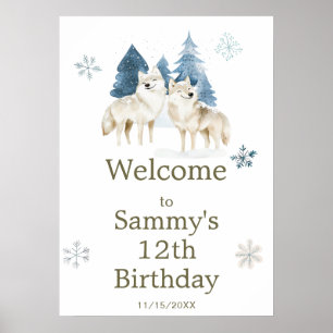 Poster Jolie fête d'anniversaire du loup arctique hiverna