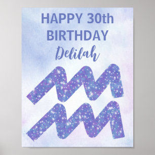 Poster Jolie fête d'anniversaire personnalisée Violet Ver