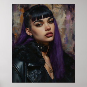 Poster Jolie Fille aux Cheveux Violets