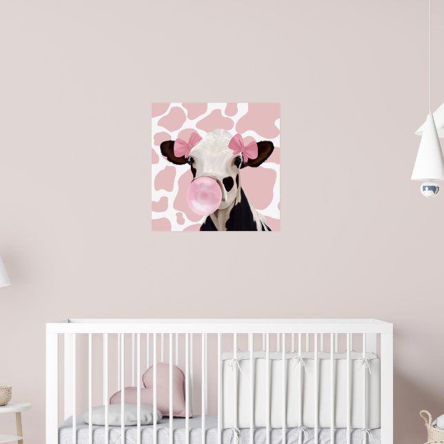 Poster Jolie fille Bubblegum rose soufflant vache (Pépinière 2)