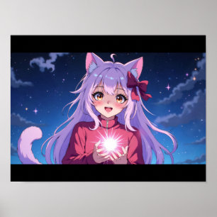 Poster Jolie Fille Chat Anime
