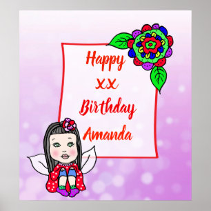 Poster Jolie fille de la fée caucasienne joyeux anniversa