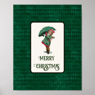 Poster Jolie fille de Noël vintage pour les fêtes 