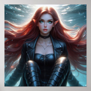 Poster Jolie fille elfe aux cheveux roux et aux yeux bleu