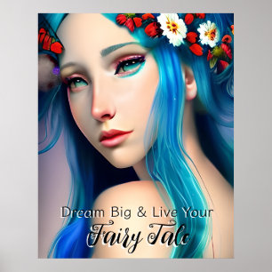 Poster Jolie fille enchantée avec des fleurs   Conte de f