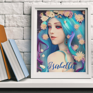 Poster Jolie Fille Éthérée avec Fleurs Personnalisée