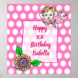 Poster Jolie Fille Fée Blonde Joyeux Anniversaire