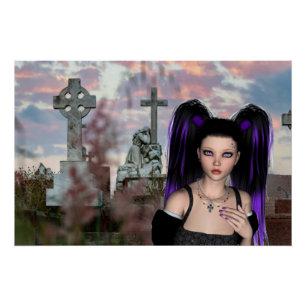 Poster Jolie fille gothique dans le cimetière pour Hallow