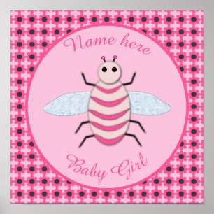 Poster Jolie fille rose bébé Bee personnalisée