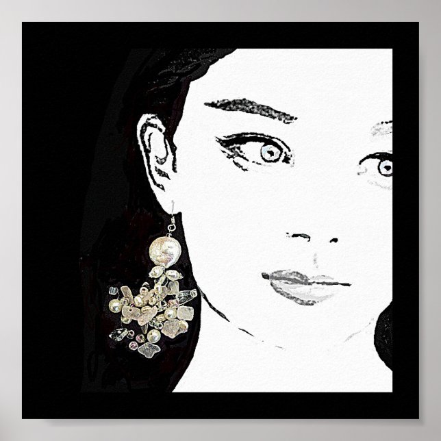 Poster Jolie fille visage de la mode illustration fine ar (Devant)