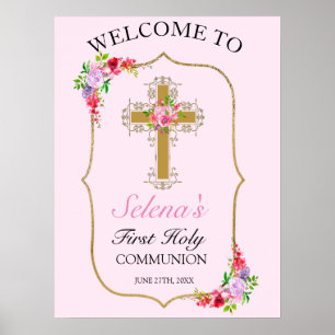 Poster Jolie Filles Florales Roses 1ère Sainte Communion