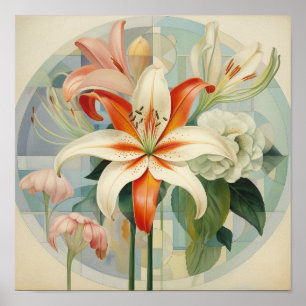 Poster Jolie Fleur de Lys Vintage de Couleurs Vives Téléc