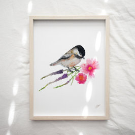 Poster Jolie Fleurs d'Oiseaux de Chickadee Imprimer