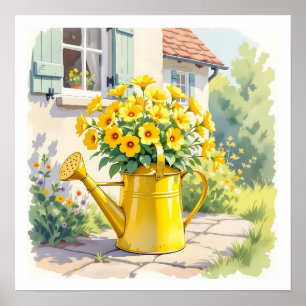Poster Jolie Fleurs Jaunes dans la canne d'arrosage
