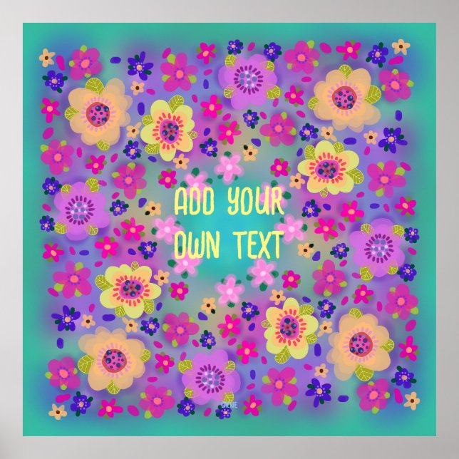 Poster Jolie Fleurs Jaunes et Roses que vous Customisez (Devant)