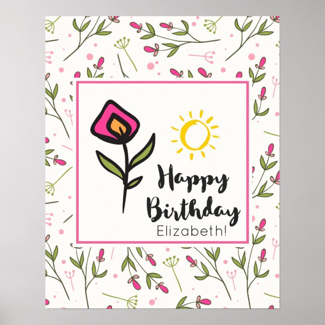 Poster Jolie Fleurs sauvages et Illustration du soleil An (Devant)