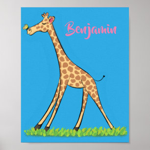 Poster Jolie girafe avec dessin animé de papillon