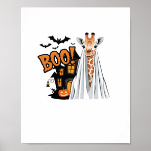 Poster Jolie girafe Boo drôle costume Halloween amoureux 