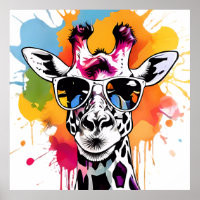 Jolie Giraffa colorée avec des lunettes de soleil 