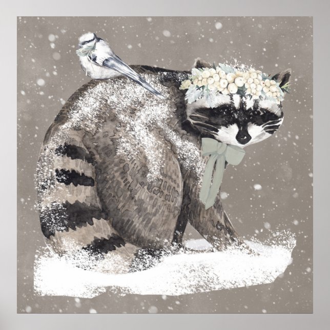 Poster Jolie illustration d'animaux de la forêt à l'aquar (Devant)