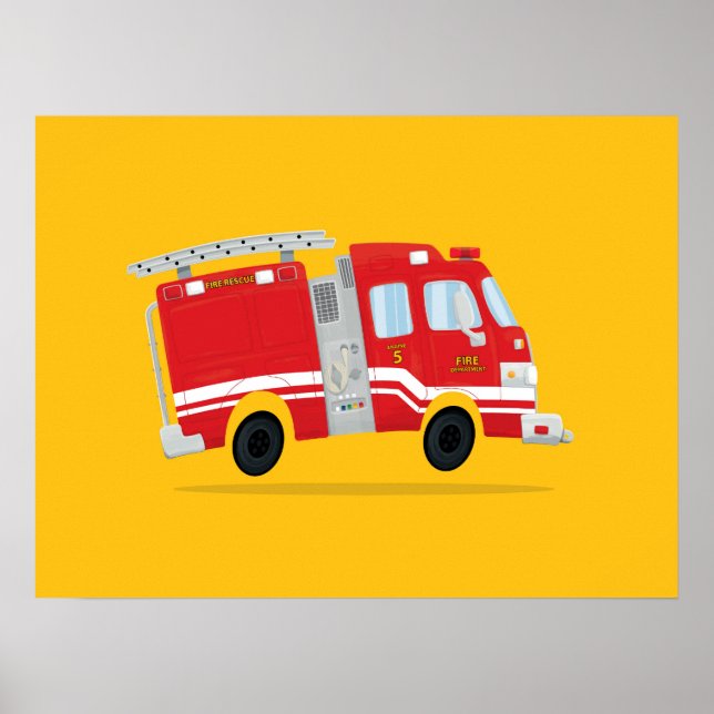 Poster Jolie illustration de camion de pompiers (Devant)