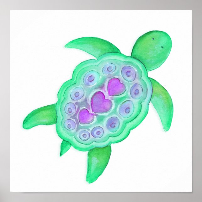 Poster Jolie illustration fantaisiste de tortues pour la  (Devant)