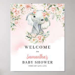 Poster Jolie jungle bébé éléphant blush Douche bienvenue