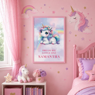 Poster Jolie Licorne Pastel Magique Jour Fille Anniversai