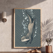 Jolie loutre plongeant dans l'art de la nurserie F