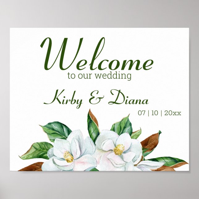 Poster Jolie Magnolia Bouquet Mariage Bienvenue (Devant)