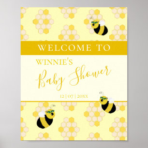 Poster Jolie maman jaune à Baby shower d'abeille Bienvenu