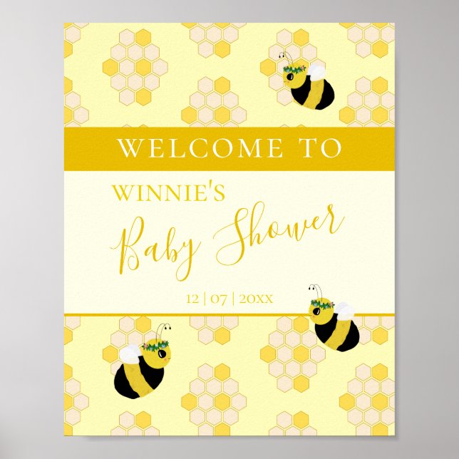 Poster Jolie maman jaune à Baby shower d'abeille Bienvenu (Devant)