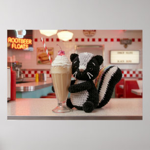 Poster Jolie moufette au crochet au diner rétro