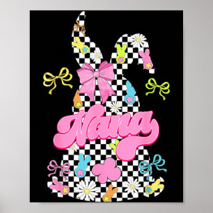 Poster Jolie nounou lapin à carreaux coquette noeud jour