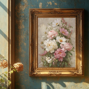 Poster Jolie œuvre d'art de bouquet de pivoines roses et 
